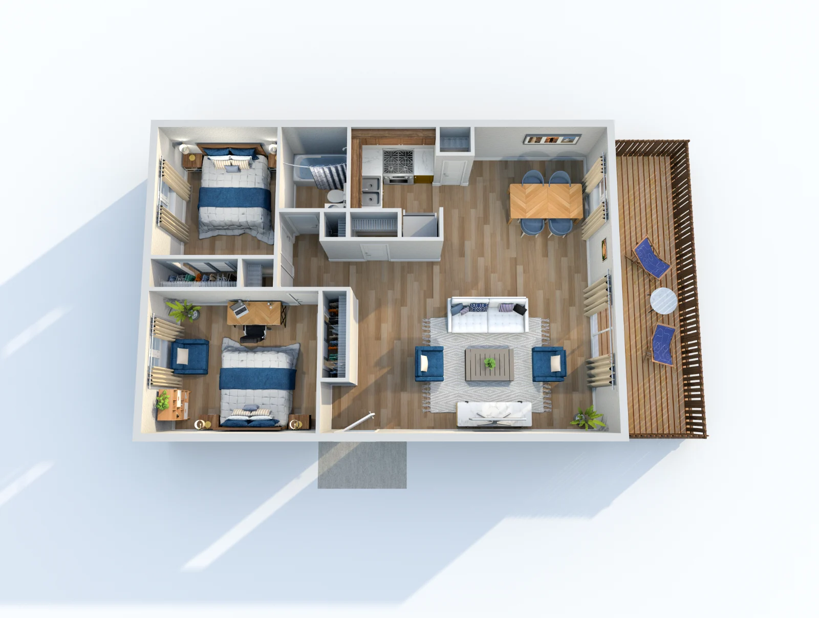 Palmetto at Lakeside — floor plan, Plan B3 · 2 bed · 1 bath · 900 sq ft