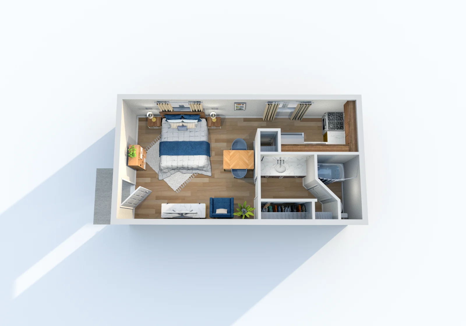 Palmetto at Lakeside — floor plan, Plan E1 · Studio · 1 bath · 405 sq ft